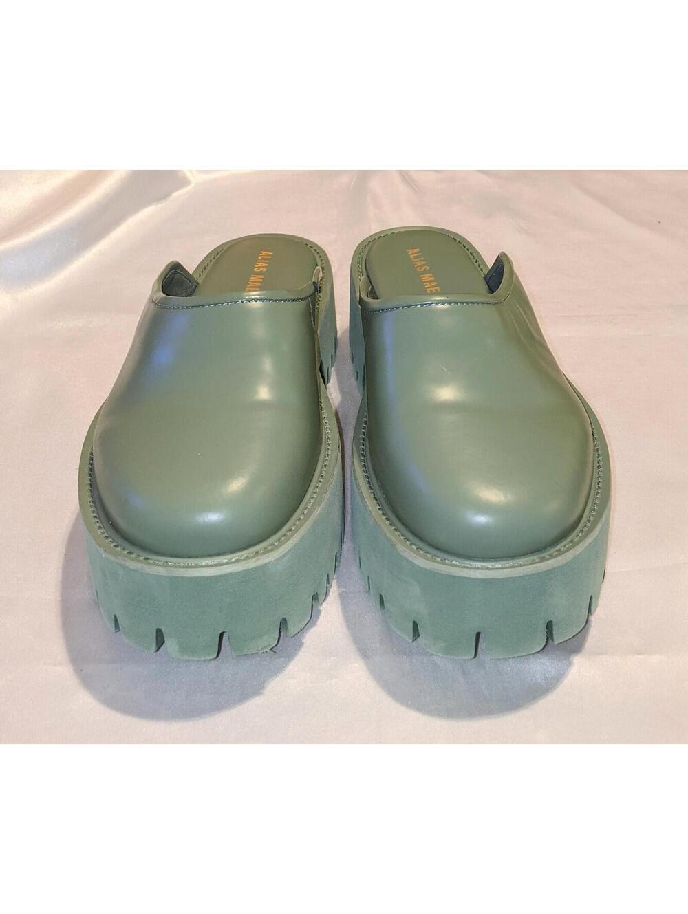 Alias Mae Quinn Sage Green Chunky Leather Clogs Platform Mules Size 39 EU / 8 US - Picture 3 of 9